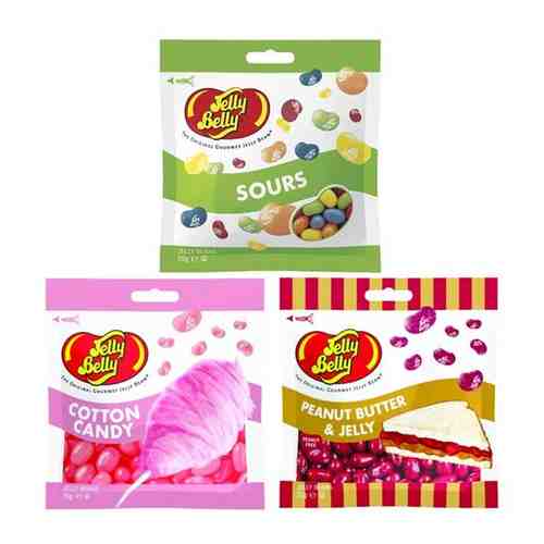 Драже Jelly Belly Peanut Butter & Jelly, 70г, Sours, 70г, Cotton candy, 70г. Набор 3 шт. арт. 101646753195