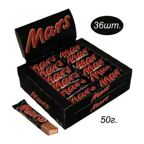 Марс с нугой и карамелью батончик шоколадный (50г*36шт) / Mars нуга и карамель арт. 101766448238
