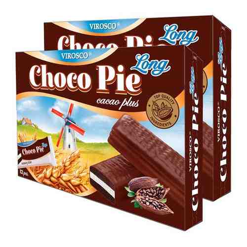 Печенье Choko Pie LONG со вкусом какао Virosco, 216 г (12 шт х 18 г) х 2 шт арт. 101645812781