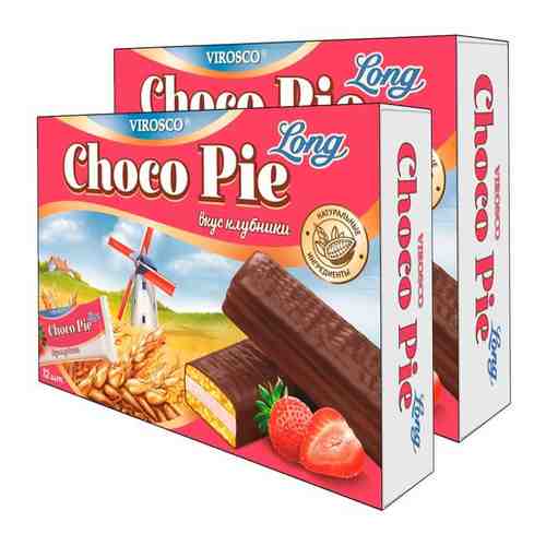 Печенье Choko Pie LONG со вкусом клубники Virosco, 216 г (12 шт х 18 г) х 2 шт арт. 101645812785