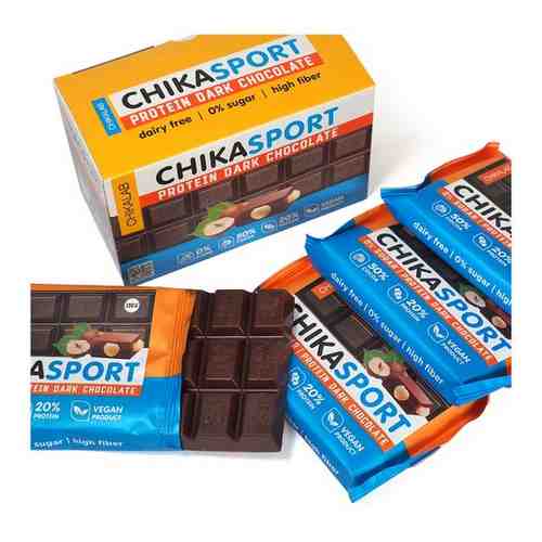 Протеиновый шоколад без сахара CHIKALAB 100 гр темный с фундуком (4 шт) арт. 101370490740