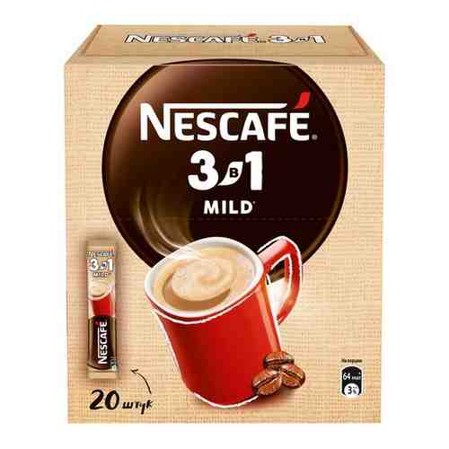 Кофе порционный растворимый Nescafe 3 в 1 мягкий 20 пакетиков по 14.5 г, 1208085 арт. 741574410