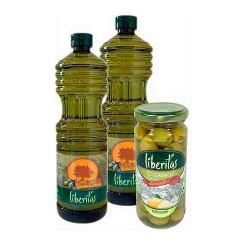 Масло Оливковое Liberitas Pomace 1л Х 2 бутылки + Оливки Liberitas с лимоном 240 гр арт. 100978425122