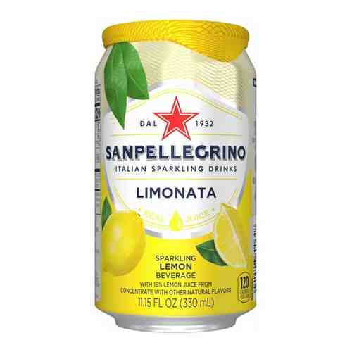 Напиток безалкогольный газированный S.Pellegrino Лимон 0,33л ал/б упаковка 6шт арт. 100660923141