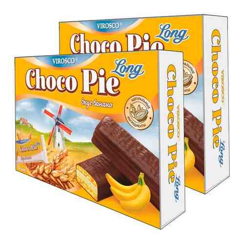 Печенье Choko Pie LONG со вкусом банана Virosco, 216 г (12 шт х 18 г) х 2 шт арт. 101645806431